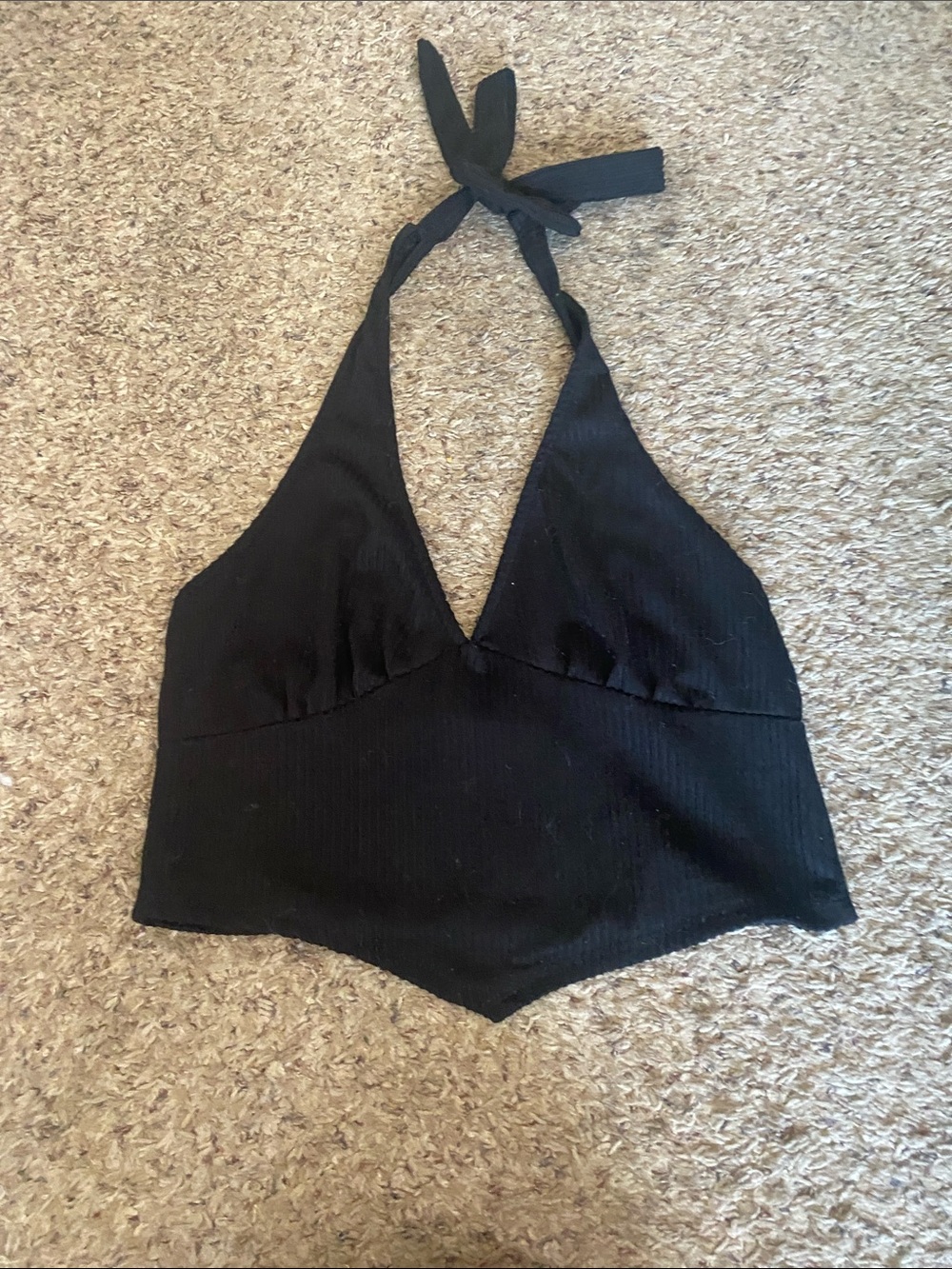 Rue21 Black Ribbed Halter Tie-Back Crop Top